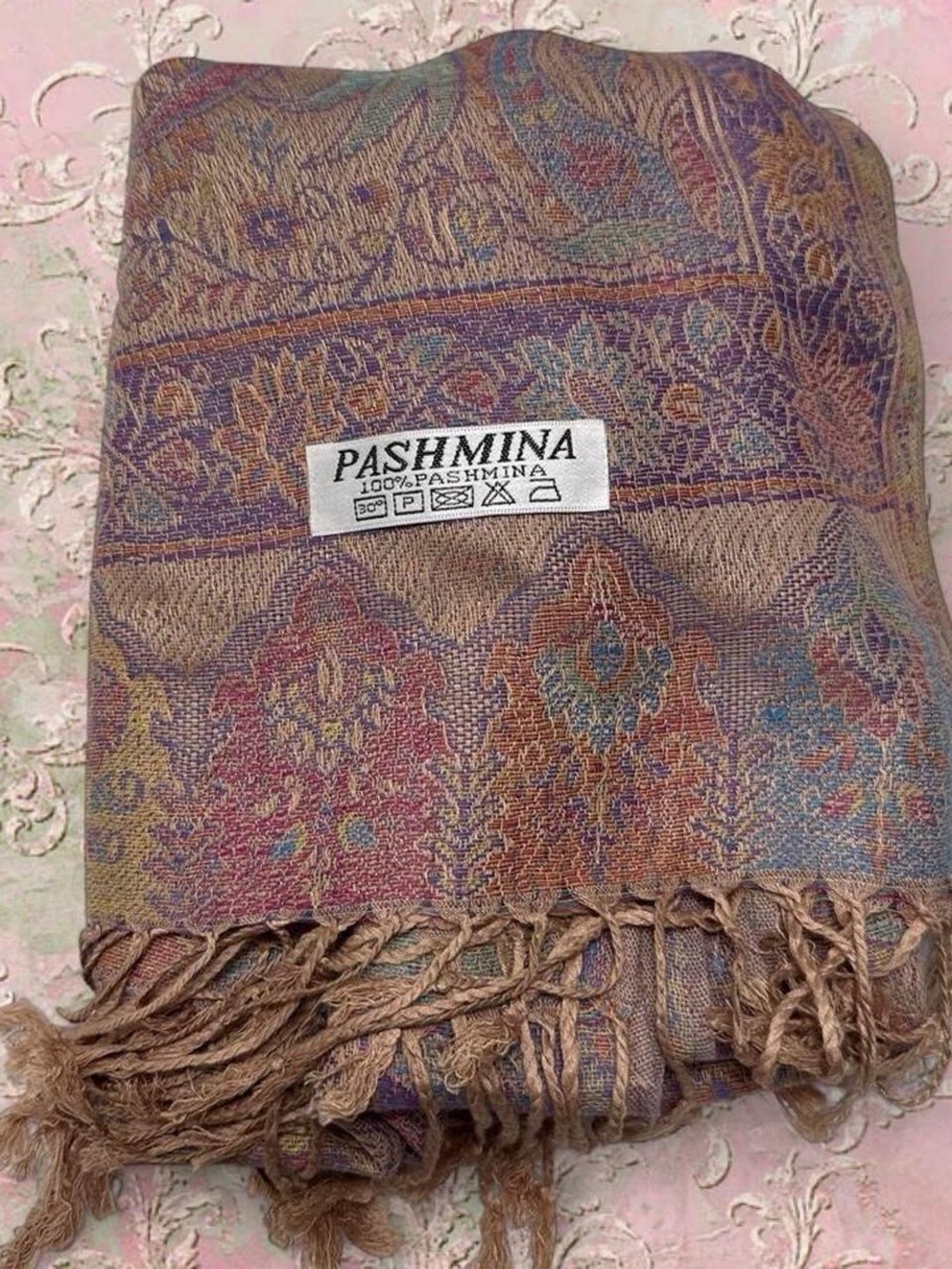 New | Limited Edition: Beige Pastel Multicolor Pashmina Shawl